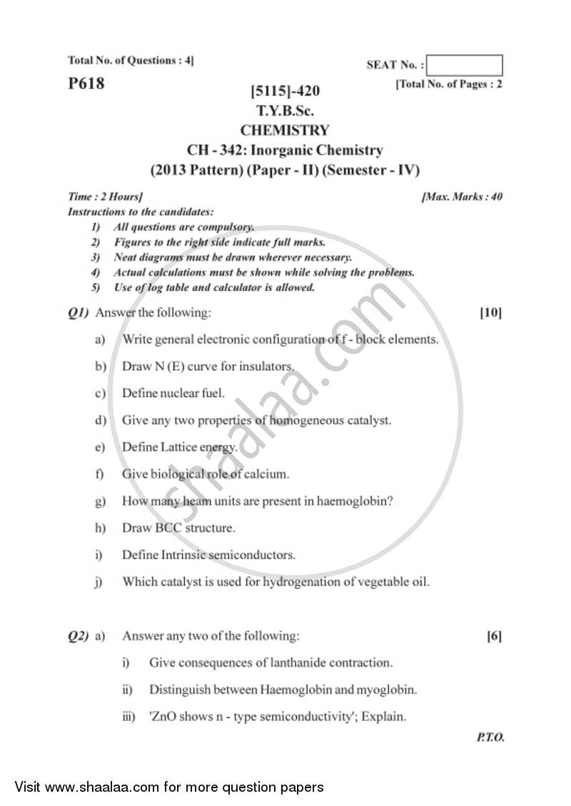 Inorganic Chemistry 2016-2017 - B.Sc. - Semester 6 (TYBSc) - University of Pune question paper with PDF download