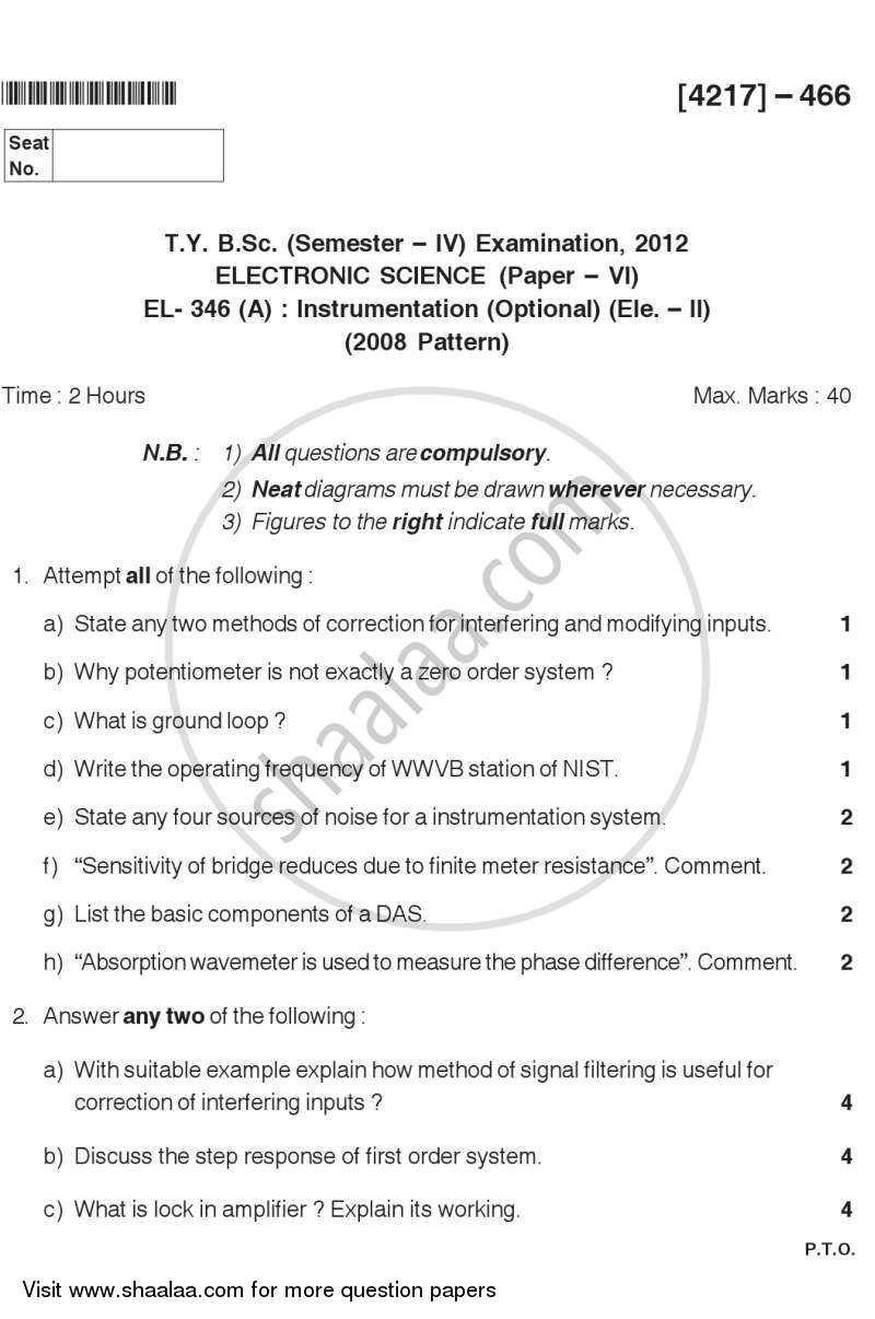 Instrumentation 2012-2013 - B.Sc. - Semester 6 (TYBSc) - University of Pune question paper with PDF download