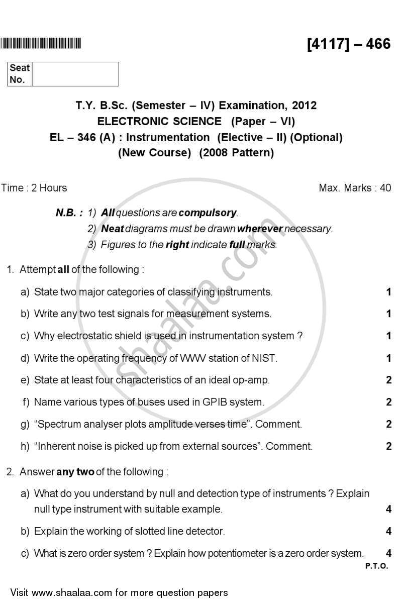 Instrumentation 2012-2013 - B.Sc. - Semester 6 (TYBSc) - University of Pune question paper with PDF download