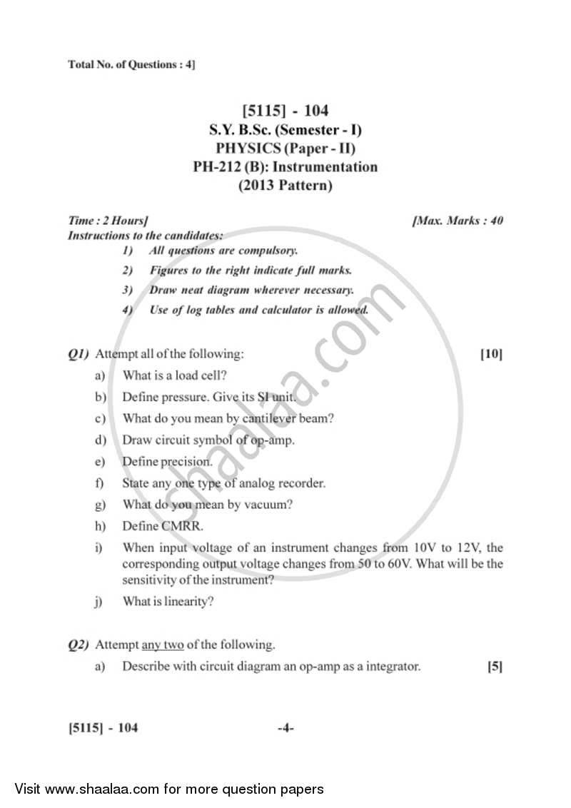 Instrumentation 2016-2017 - B.Sc. - Semester 3 (SYBSc) - University of Pune question paper with PDF download