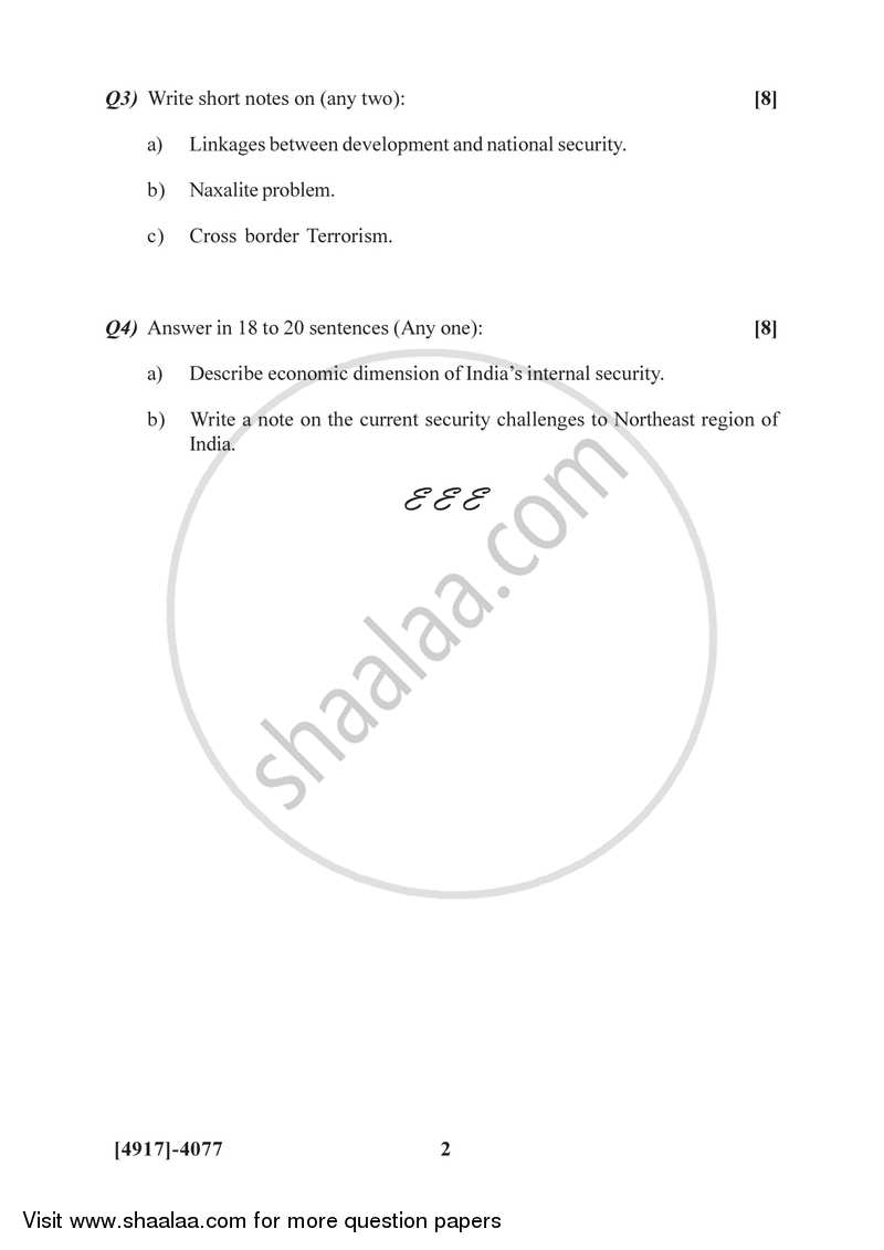 Internal Security of India 2015-2016 - B.Sc. - Semester 6 (TYBSc) - University of Pune question paper with PDF download