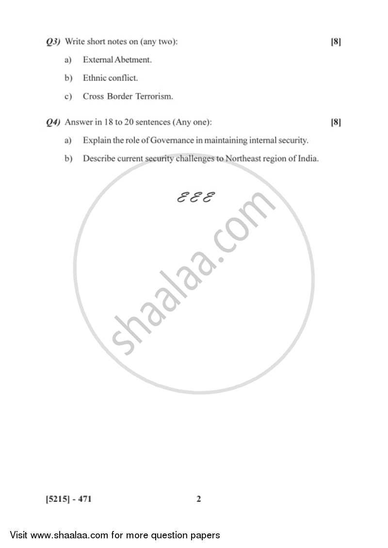 Internal Security of India 2017-2018 - B.Sc. - Semester 6 (TYBSc) - University of Pune question paper with PDF download