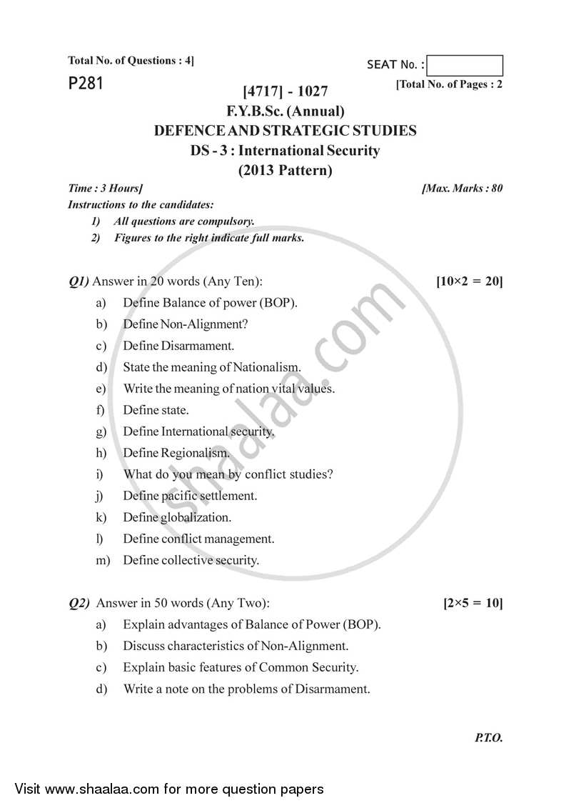 International security 2014-2015 - B.Sc. - Semester 2 (FYBSc) - University of Pune question paper with PDF download