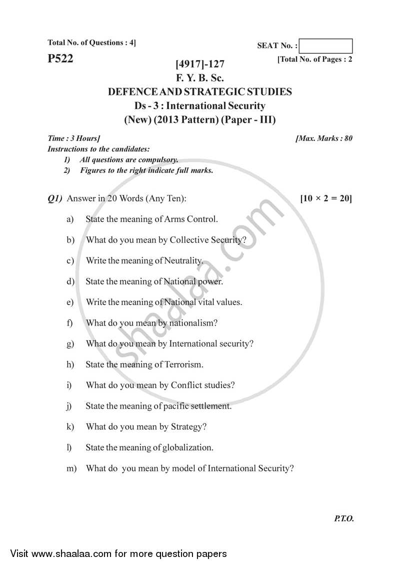 International security 2015-2016 - B.Sc. - Semester 2 (FYBSc) - University of Pune question paper with PDF download