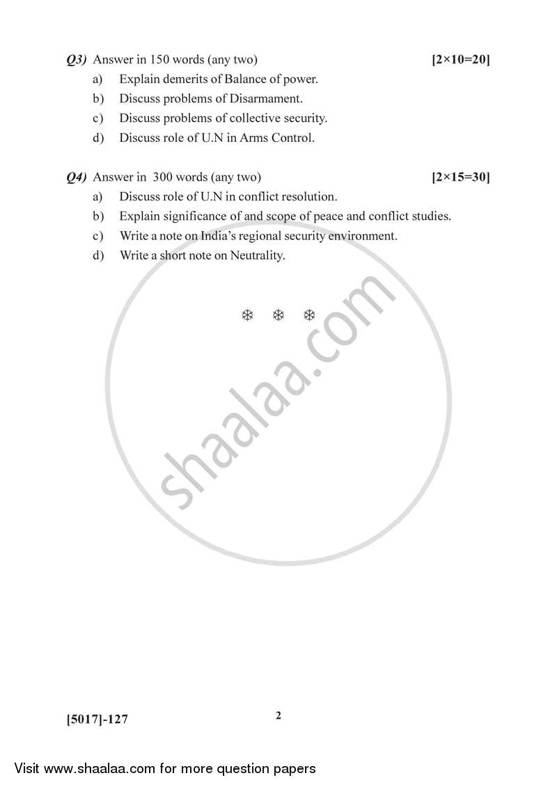 International security 2016-2017 - B.Sc. - Semester 2 (FYBSc) - University of Pune question paper with PDF download