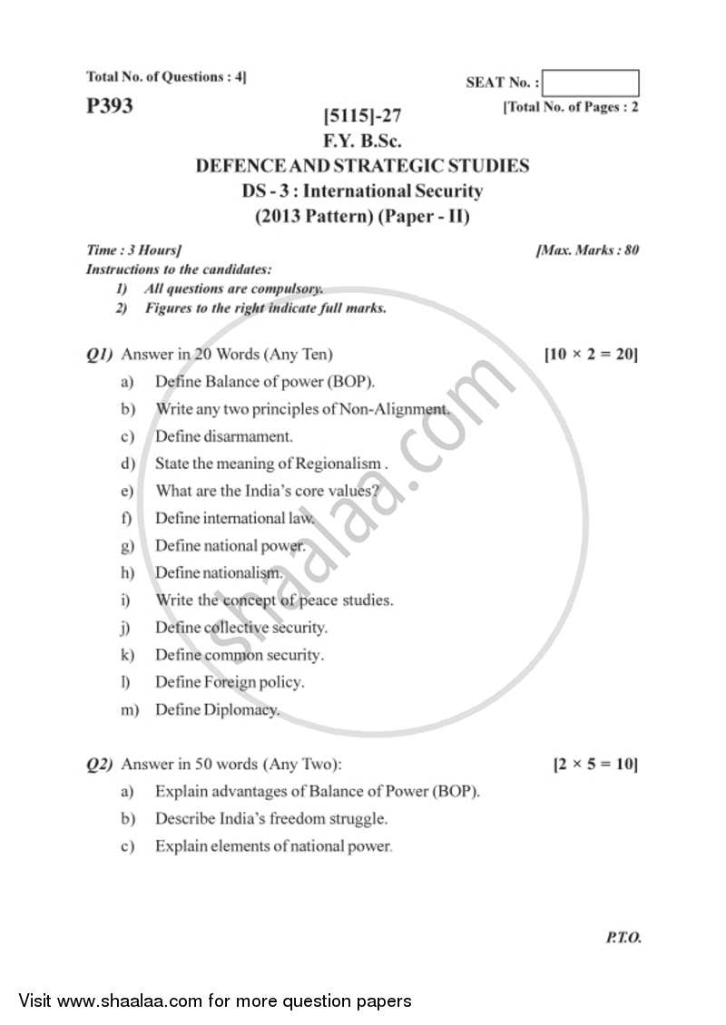 International security 2016-2017 - B.Sc. - Semester 2 (FYBSc) - University of Pune question paper with PDF download