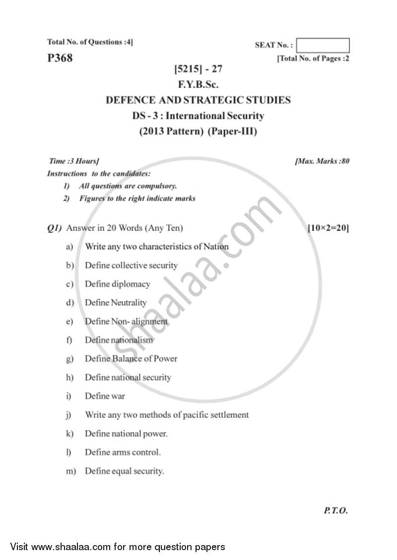 International security 2017-2018 - B.Sc. - Semester 2 (FYBSc) - University of Pune question paper with PDF download