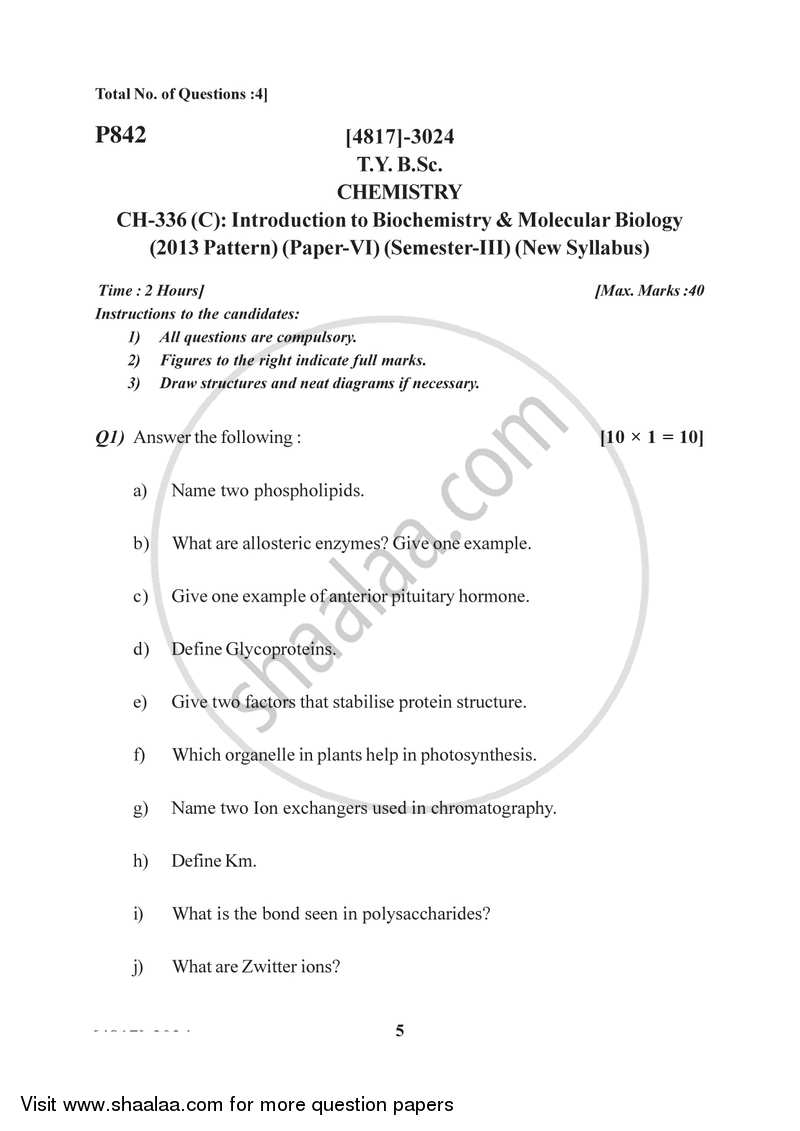 Introduction to Biochemistry and Molecular Biology 2015-2016 - B.Sc. - Semester 5 (TYBSc) - University of Pune question paper with PDF download