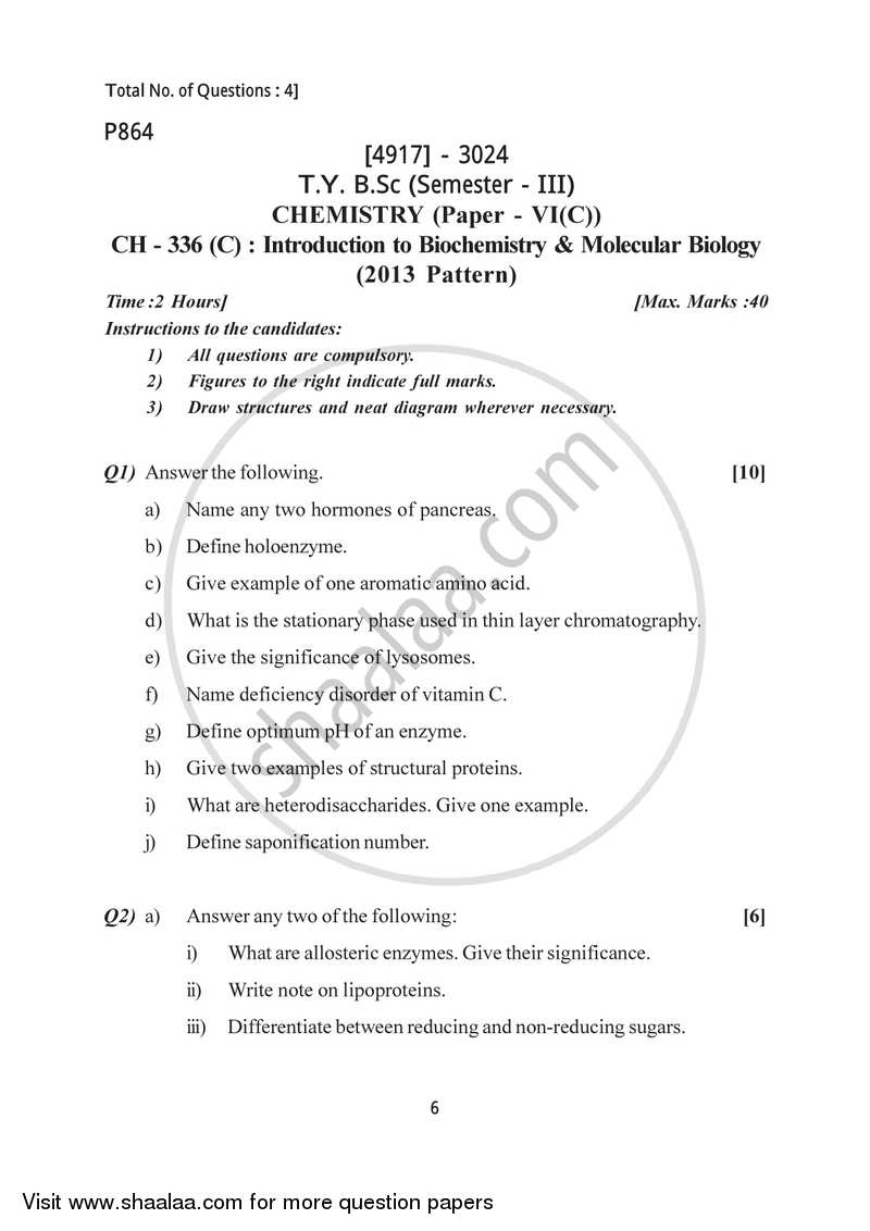 Introduction to Biochemistry and Molecular Biology 2015-2016 - B.Sc. - Semester 5 (TYBSc) - University of Pune question paper with PDF download