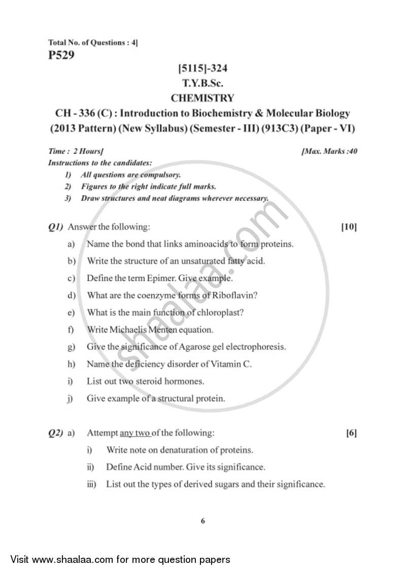 Introduction to Biochemistry and Molecular Biology 2016-2017 - B.Sc. - Semester 5 (TYBSc) - University of Pune question paper with PDF download