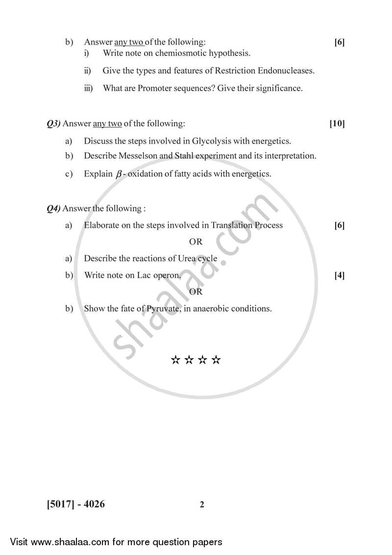 Introduction to Biochemistry and Molecular Biology 2016-2017 - B.Sc. - Semester 6 (TYBSc) - University of Pune question paper with PDF download