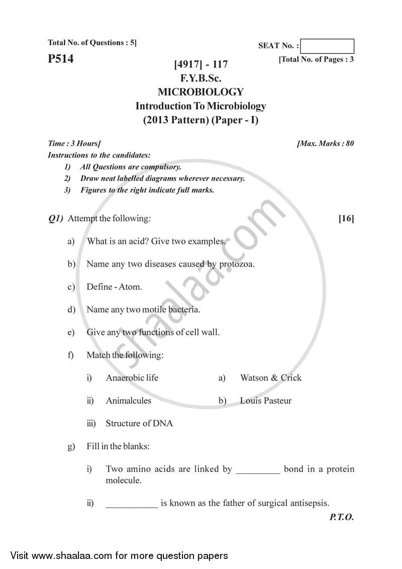 Introduction to Microbiology 2015-2016 - B.Sc. - Semester 2 (FYBSc) - University of Pune question paper with PDF download