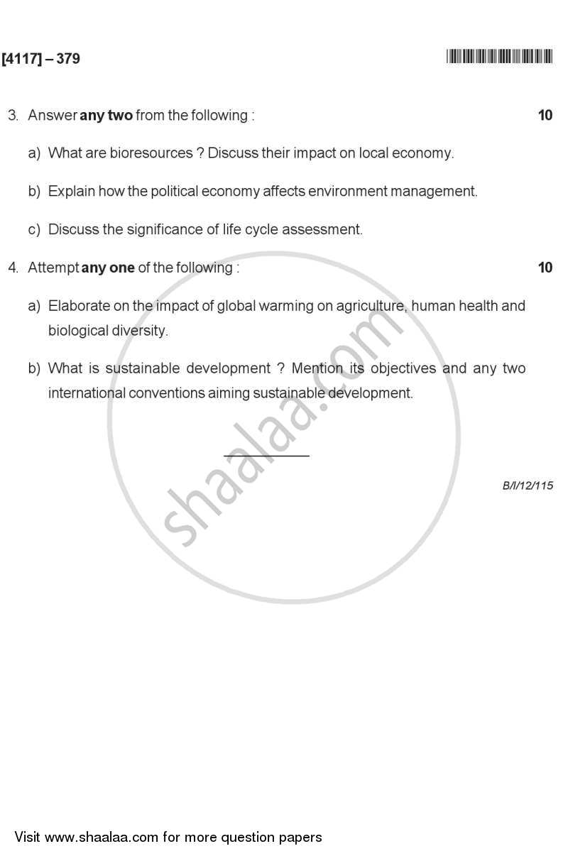 Issues in Environmental Science 2012-2013 - B.Sc. - Semester 5 (TYBSc) - University of Pune question paper with PDF download