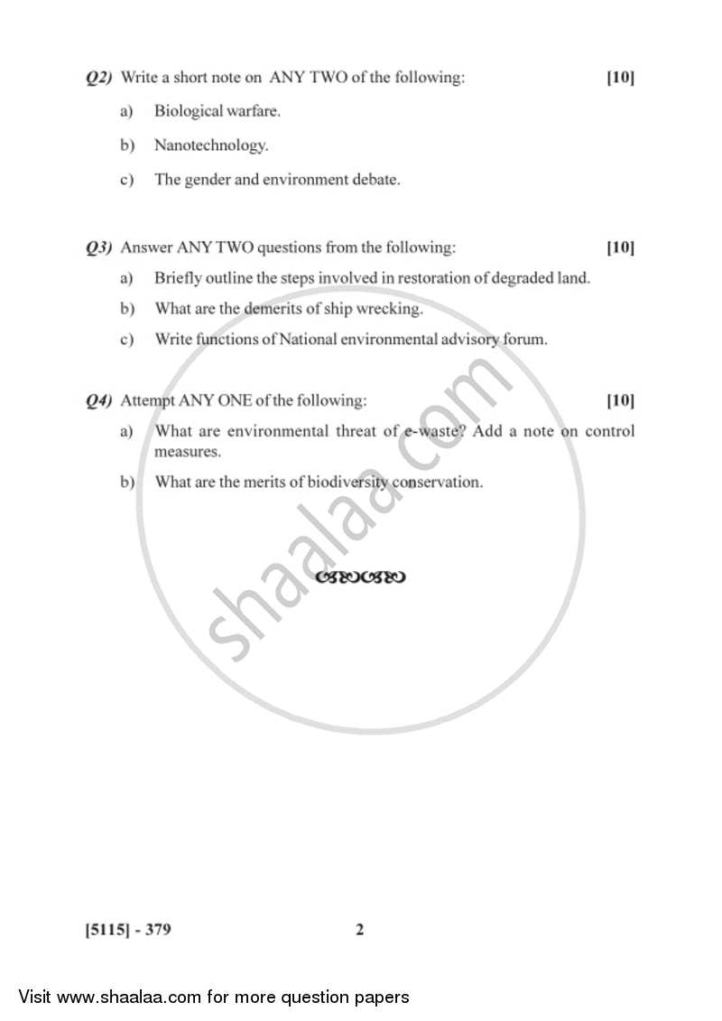 Issues in Environmental Science 2016-2017 - B.Sc. - Semester 5 (TYBSc) - University of Pune question paper with PDF download