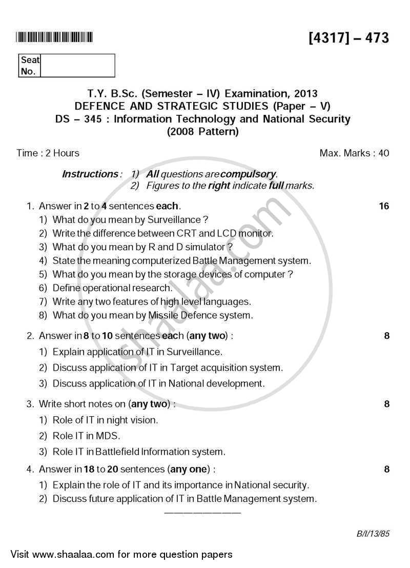 Information Technology and National Security 2013-2014 - B.Sc. - Semester 6 (TYBSc) - University of Pune question paper with PDF download