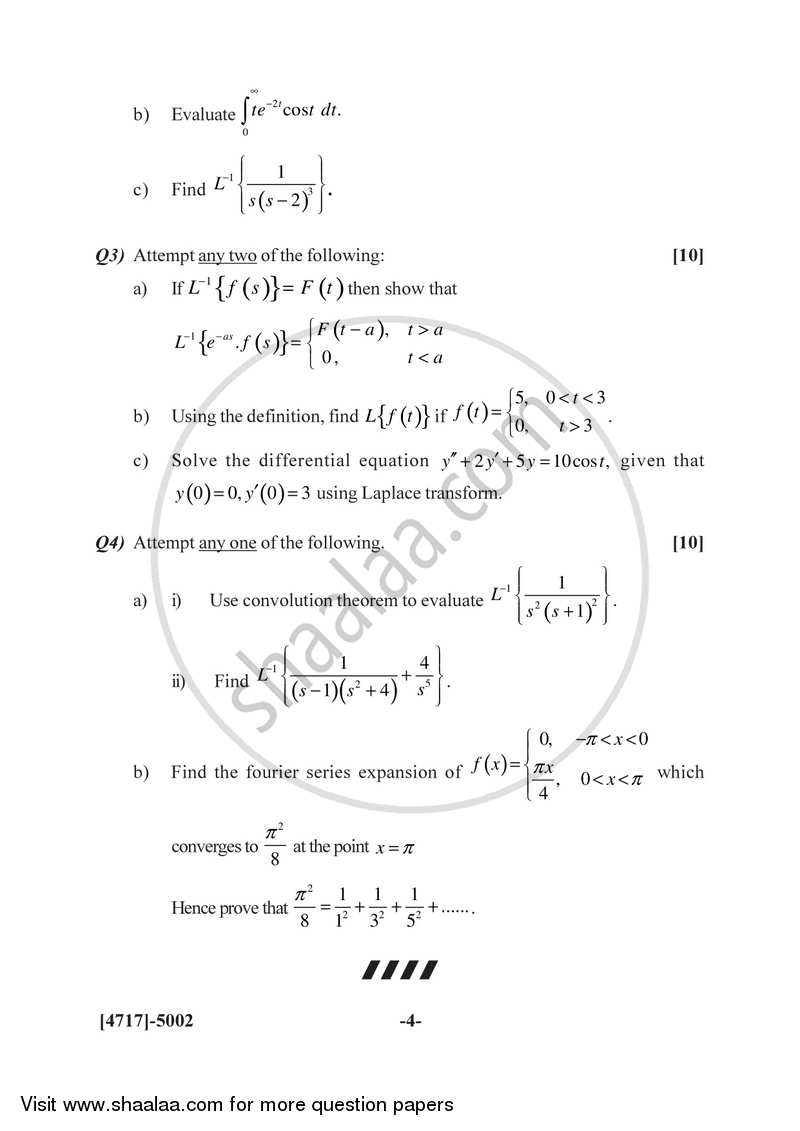 Laplace Transform and Fourier Series 2014-2015 - B.Sc. - Semester 3 (SYBSc) - University of Pune question paper with PDF download