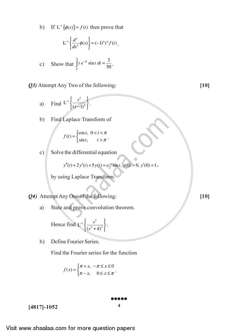 Laplace Transform and Fourier Series 2015-2016 - B.Sc. - Semester 3 (SYBSc) - University of Pune question paper with PDF download