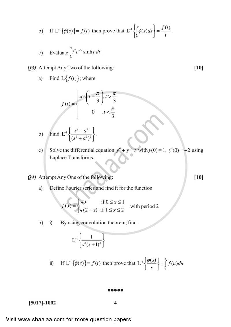 Laplace Transform and Fourier Series 2016-2017 - B.Sc. - Semester 3 (SYBSc) - University of Pune question paper with PDF download