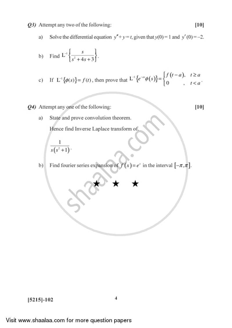 Laplace Transform and Fourier Series 2017-2018 - B.Sc. - Semester 3 (SYBSc) - University of Pune question paper with PDF download