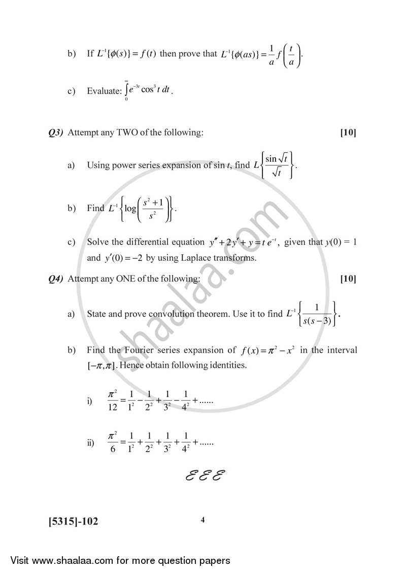 Laplace Transform and Fourier Series 2017-2018 - B.Sc. - Semester 3 (SYBSc) - University of Pune question paper with PDF download