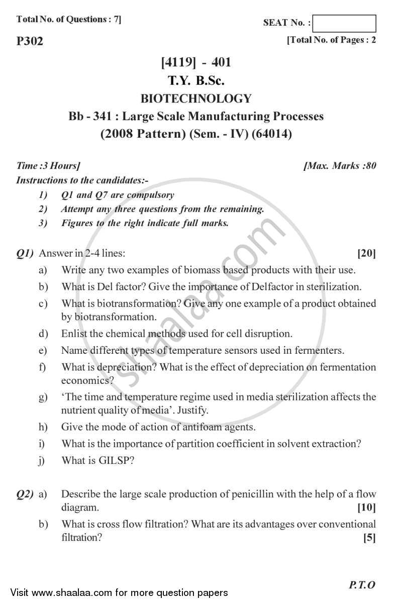 Large Scale Manufacturing Process 2012-2013 - B.Sc. - Semester 6 (TYBSc) - University of Pune question paper with PDF download