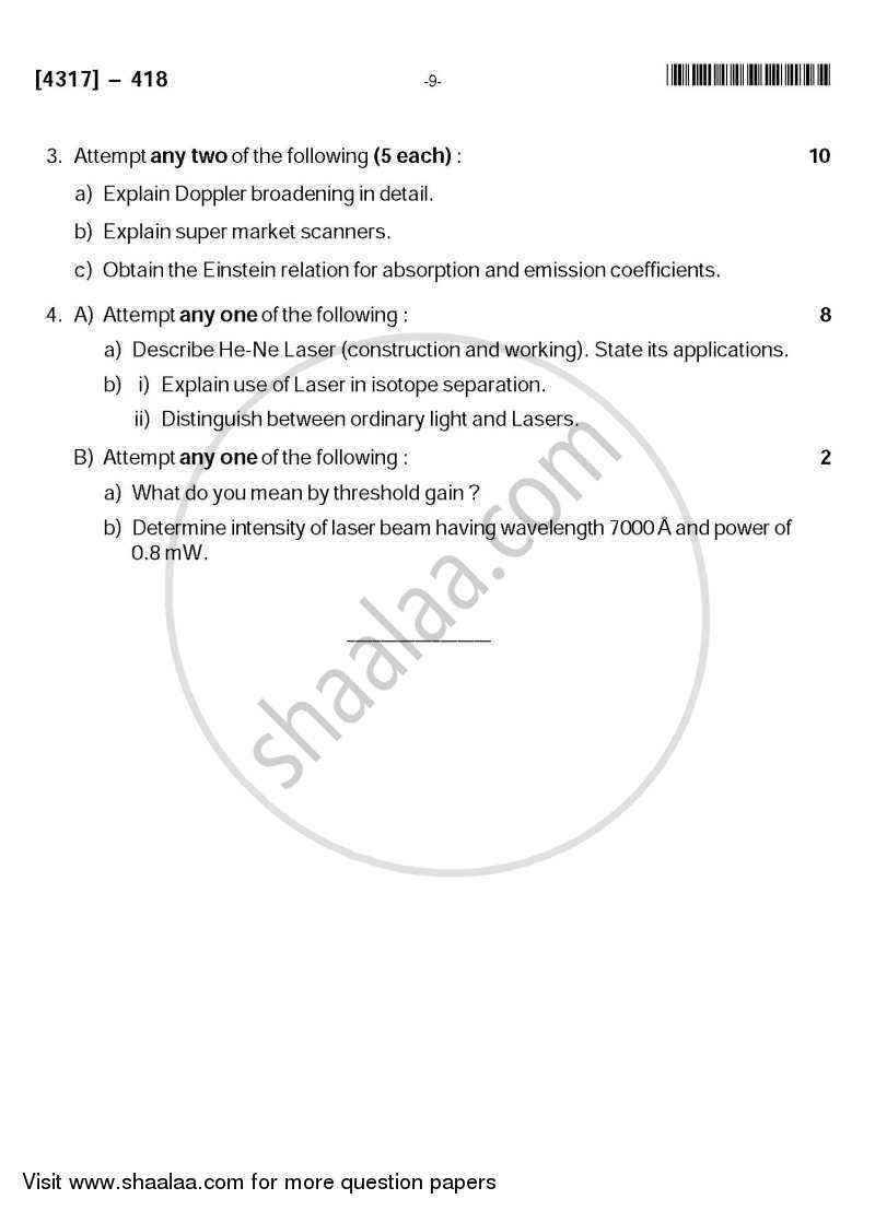 Lasers 2013-2014 - B.Sc. - Semester 6 (TYBSc) - University of Pune question paper with PDF download