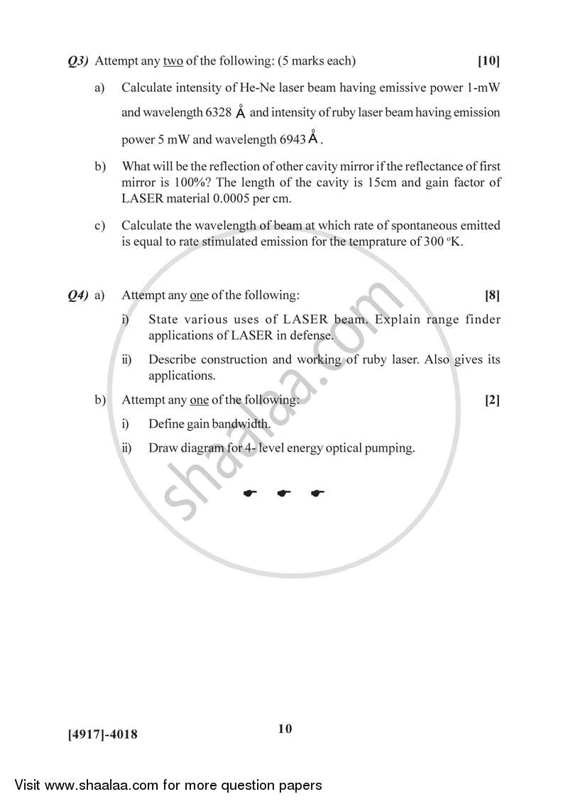 Lasers 2015-2016 - B.Sc. - Semester 6 (TYBSc) - University of Pune question paper with PDF download
