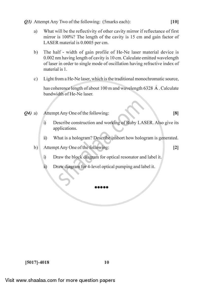 Lasers 2016-2017 - B.Sc. - Semester 6 (TYBSc) - University of Pune question paper with PDF download