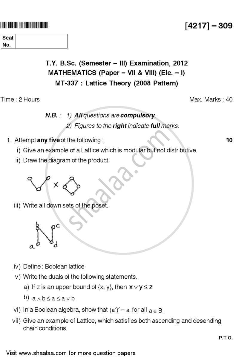Lattice Theory 2012-2013 - B.Sc. - Semester 5 (TYBSc) - University of Pune question paper with PDF download