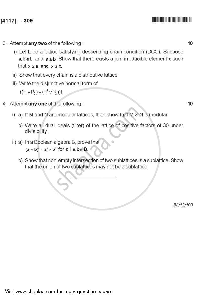 Lattice Theory 2012-2013 - B.Sc. - Semester 5 (TYBSc) - University of Pune question paper with PDF download