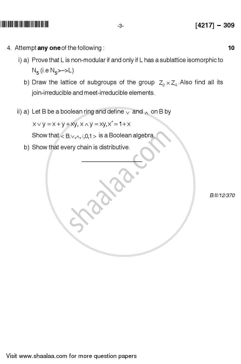 Lattice Theory 2012-2013 - B.Sc. - Semester 5 (TYBSc) - University of Pune question paper with PDF download