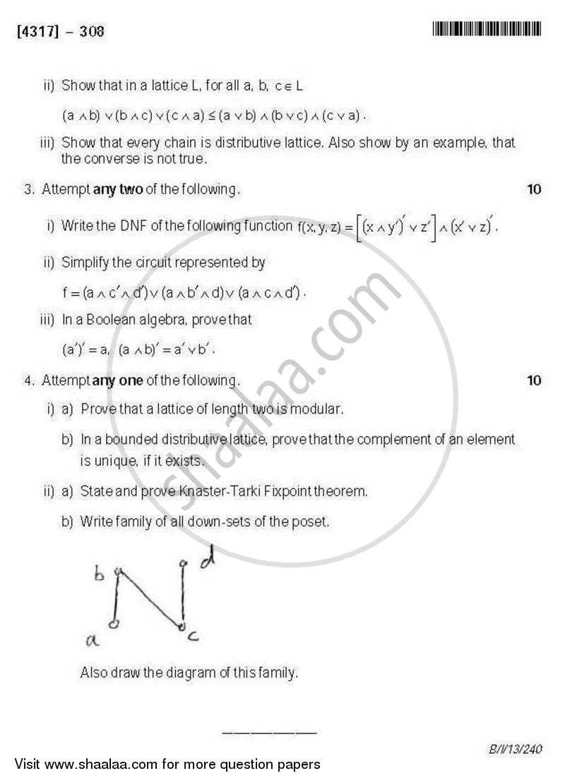 Lattice Theory 2013-2014 - B.Sc. - Semester 5 (TYBSc) - University of Pune question paper with PDF download
