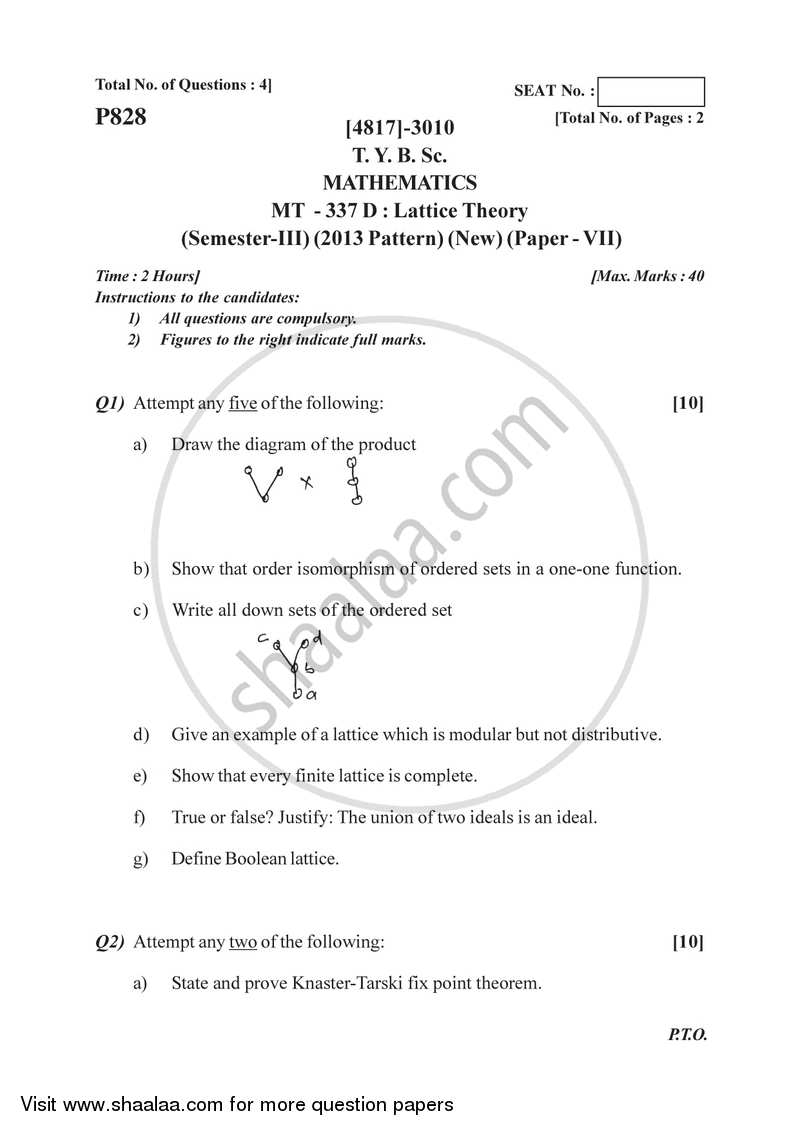 Lattice Theory 2015-2016 - B.Sc. - Semester 5 (TYBSc) - University of Pune question paper with PDF download