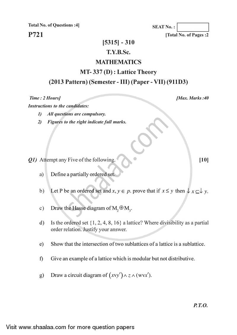 Lattice Theory 2017-2018 - B.Sc. - Semester 5 (TYBSc) - University of Pune question paper with PDF download