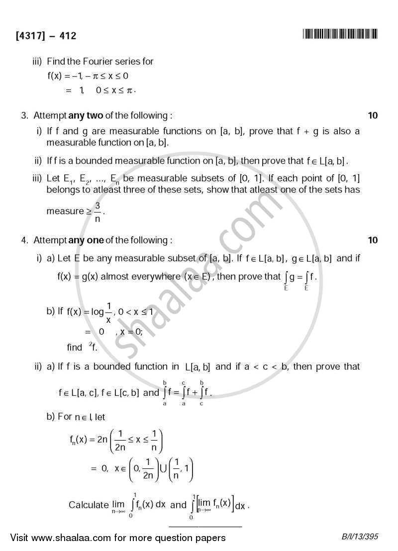 Lebesgue Integration 2013-2014 - B.Sc. - Semester 6 (TYBSc) - University of Pune question paper with PDF download