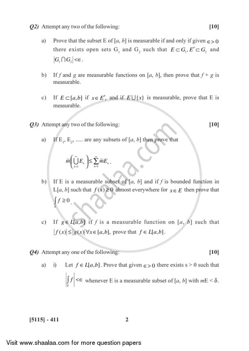 Lebesgue Integration 2016-2017 - B.Sc. - Semester 6 (TYBSc) - University of Pune question paper with PDF download