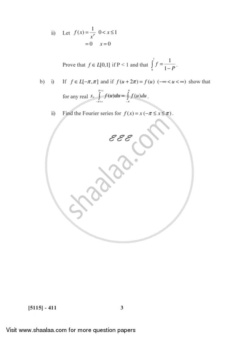 Lebesgue Integration 2016-2017 - B.Sc. - Semester 6 (TYBSc) - University of Pune question paper with PDF download