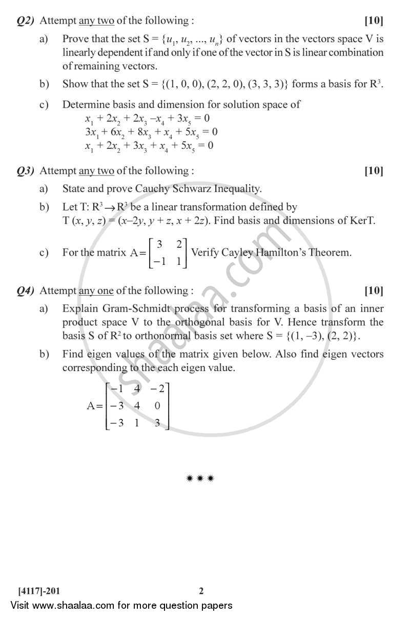 Linear Algebra 2012-2013 - B.Sc. - Semester 4 (SYBSc) - University of Pune question paper with PDF download