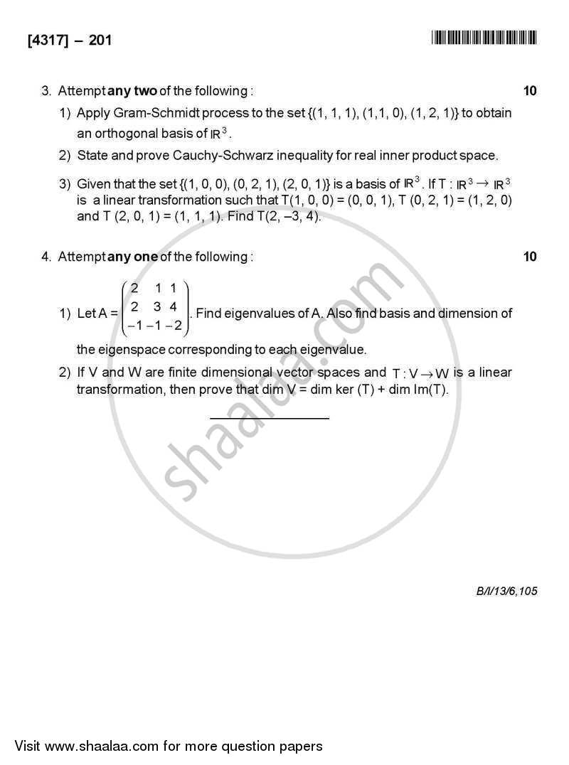 Linear Algebra 2013-2014 - B.Sc. - Semester 4 (SYBSc) - University of Pune question paper with PDF download