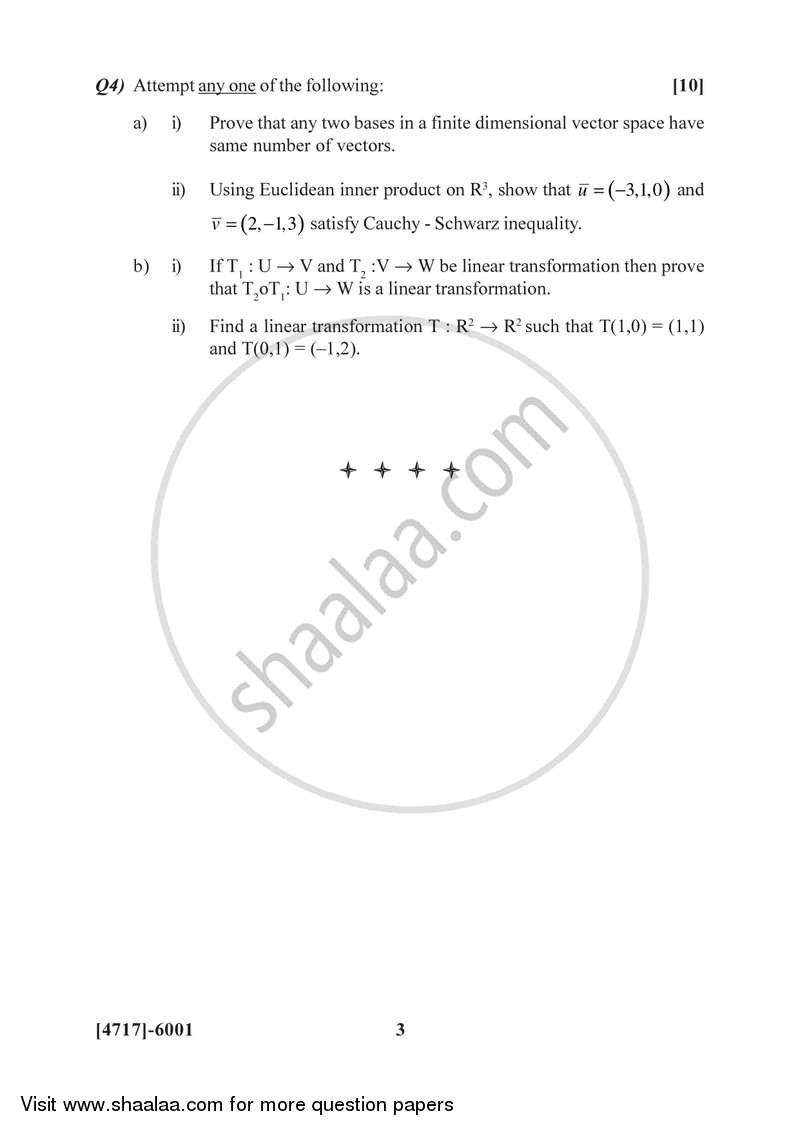 Linear Algebra 2014-2015 - B.Sc. - Semester 4 (SYBSc) - University of Pune question paper with PDF download