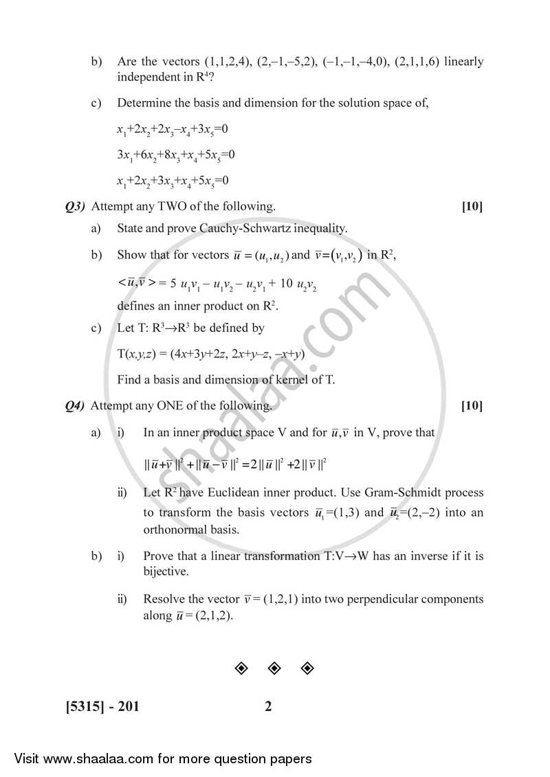 Linear Algebra 2017-2018 - B.Sc. - Semester 4 (SYBSc) - University of Pune question paper with PDF download