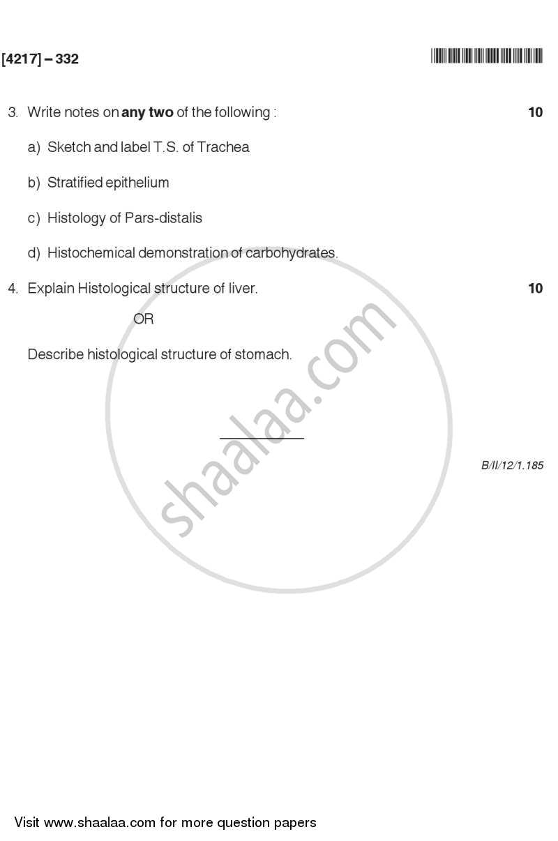 Mammalian Histology 2012-2013 - B.Sc. - Semester 5 (TYBSc) - University of Pune question paper with PDF download