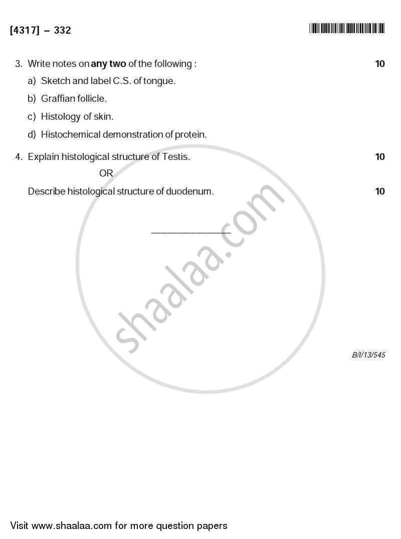 Mammalian Histology 2013-2014 - B.Sc. - Semester 5 (TYBSc) - University of Pune question paper with PDF download