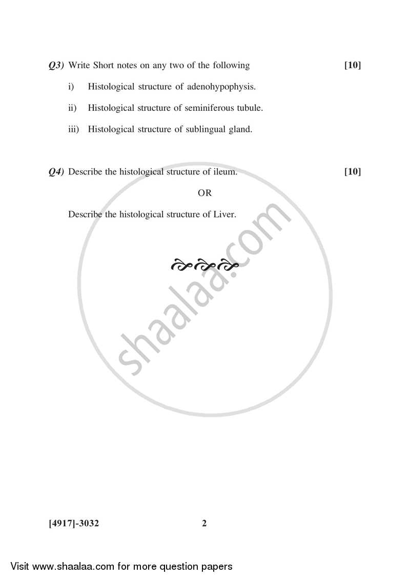 Mammalian Histology 2015-2016 - B.Sc. - Semester 5 (TYBSc) - University of Pune question paper with PDF download