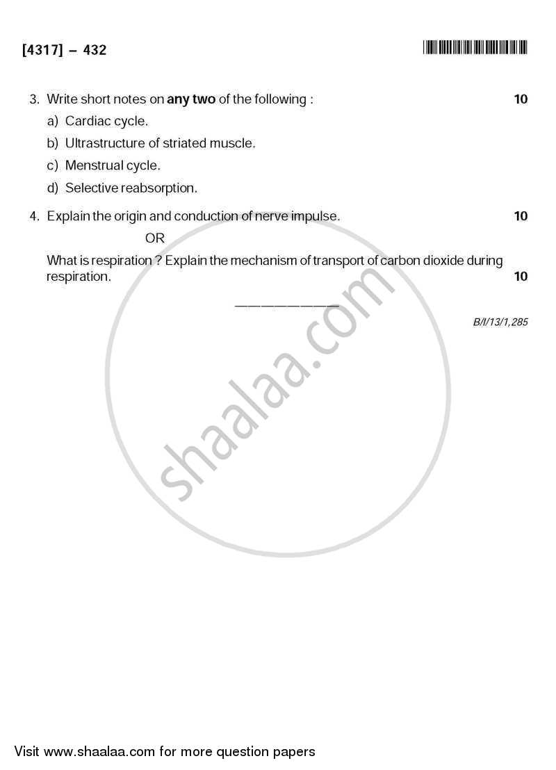 Mammalian Physiology and Endocrinology 2013-2014 - B.Sc. - Semester 6 (TYBSc) - University of Pune question paper with PDF download