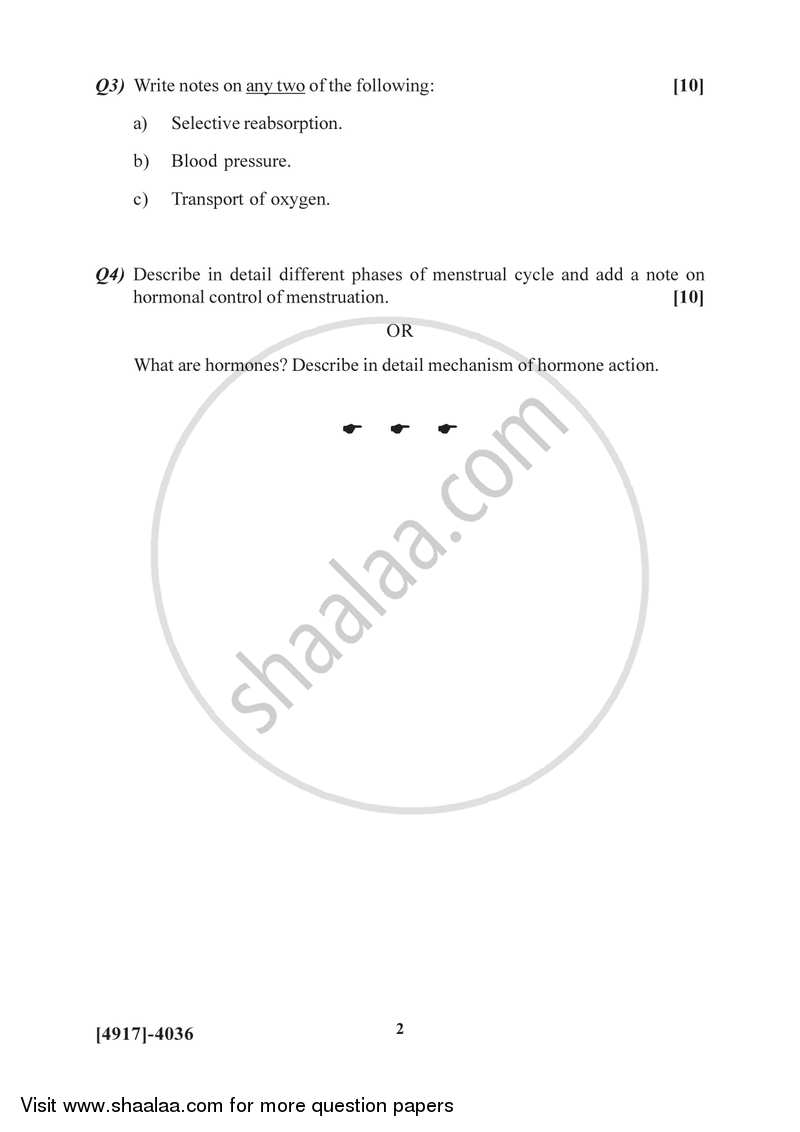 Mammalian Physiology and Endocrinology 2015-2016 - B.Sc. - Semester 6 (TYBSc) - University of Pune question paper with PDF download