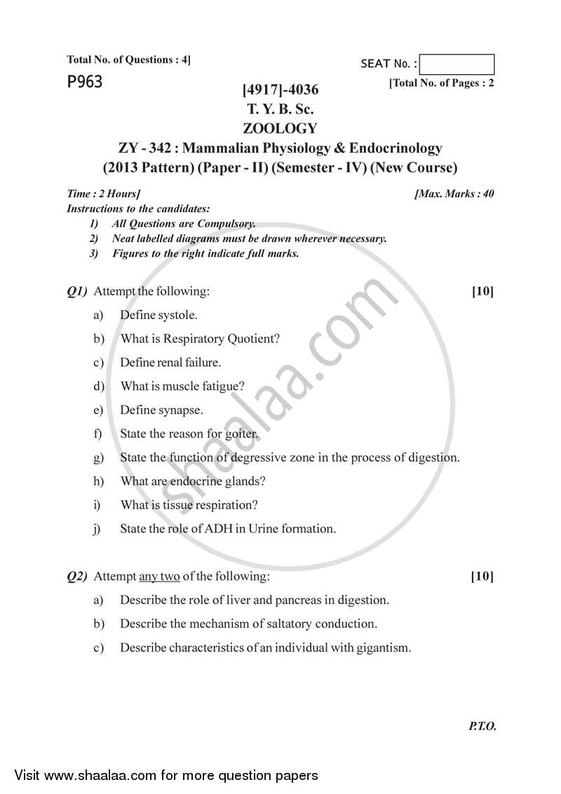 Mammalian Physiology and Endocrinology 2015-2016 - B.Sc. - Semester 6 (TYBSc) - University of Pune question paper with PDF download