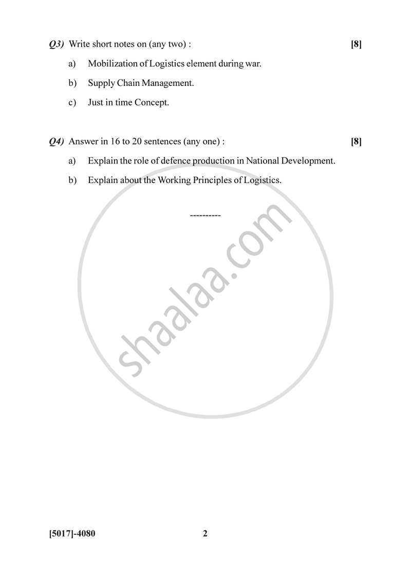 Management of Defence Production and Logistics in India 2016-2017 - B.Sc. - Semester 6 (TYBSc) - University of Pune question paper with PDF download