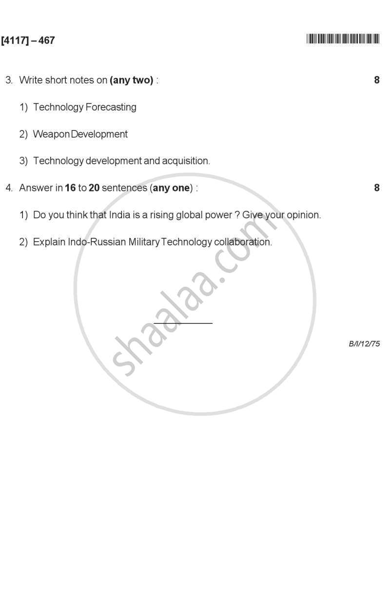 Management of Military Technology in India 2012-2013 - B.Sc. - Semester 6 (TYBSc) - University of Pune question paper with PDF download