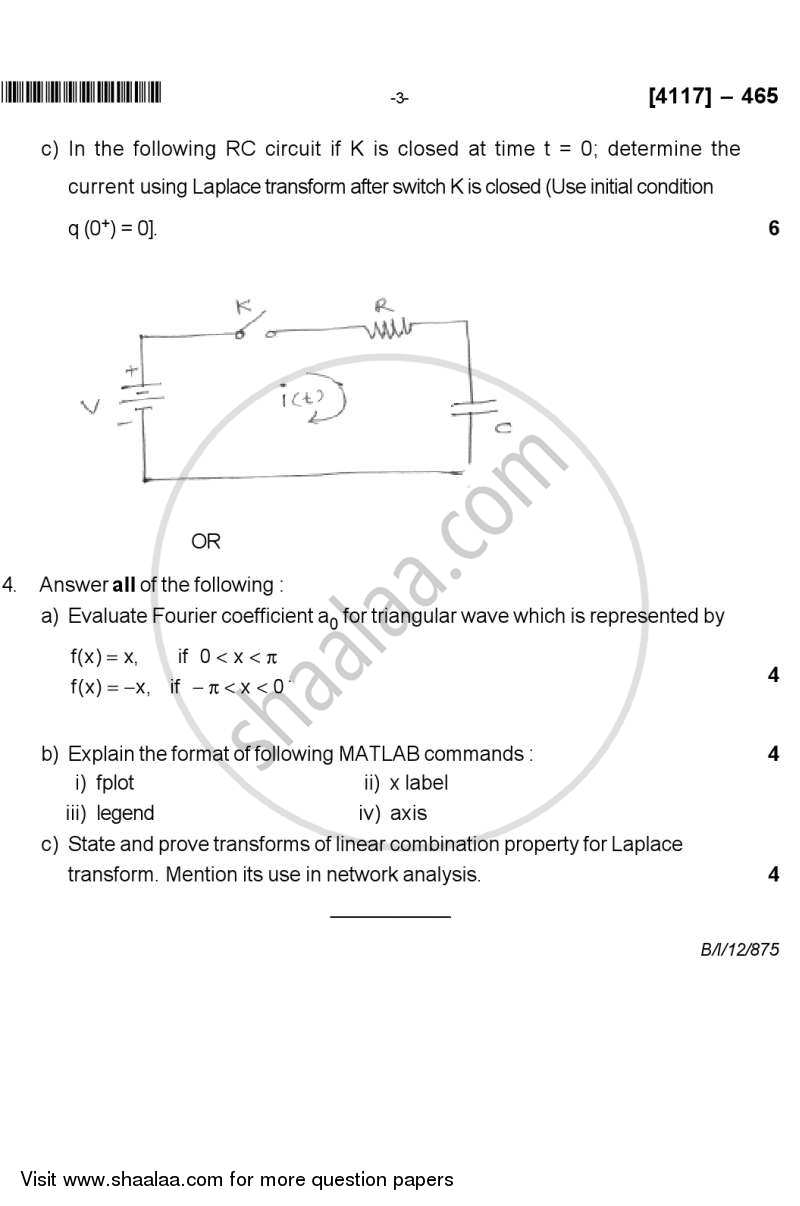 Mathematical Methods and Analysis using MATLAB 2012-2013 - B.Sc. - Semester 6 (TYBSc) - University of Pune question paper with PDF download